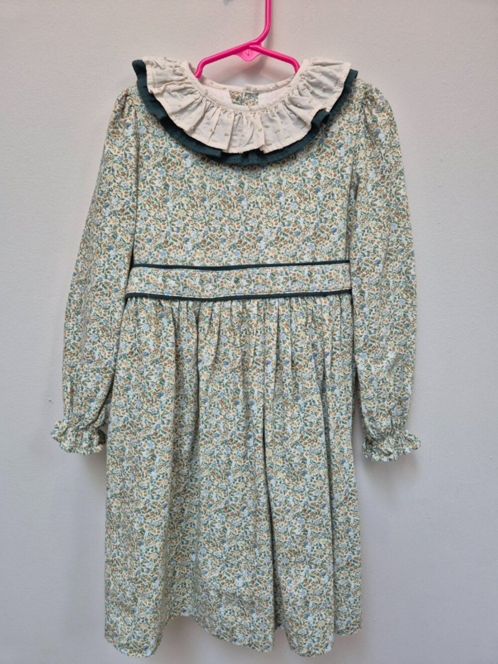 Pepa London Green Floral Long Sleeve Ruffle Collar Dress 8Y